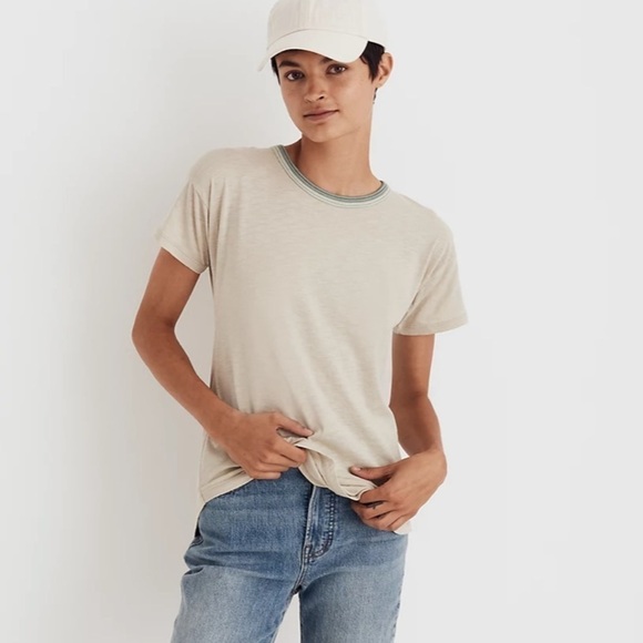 J crew whisper cotton rib crewneck ringer tee sunfaded sage wallow stripes - Picture 3 of 8